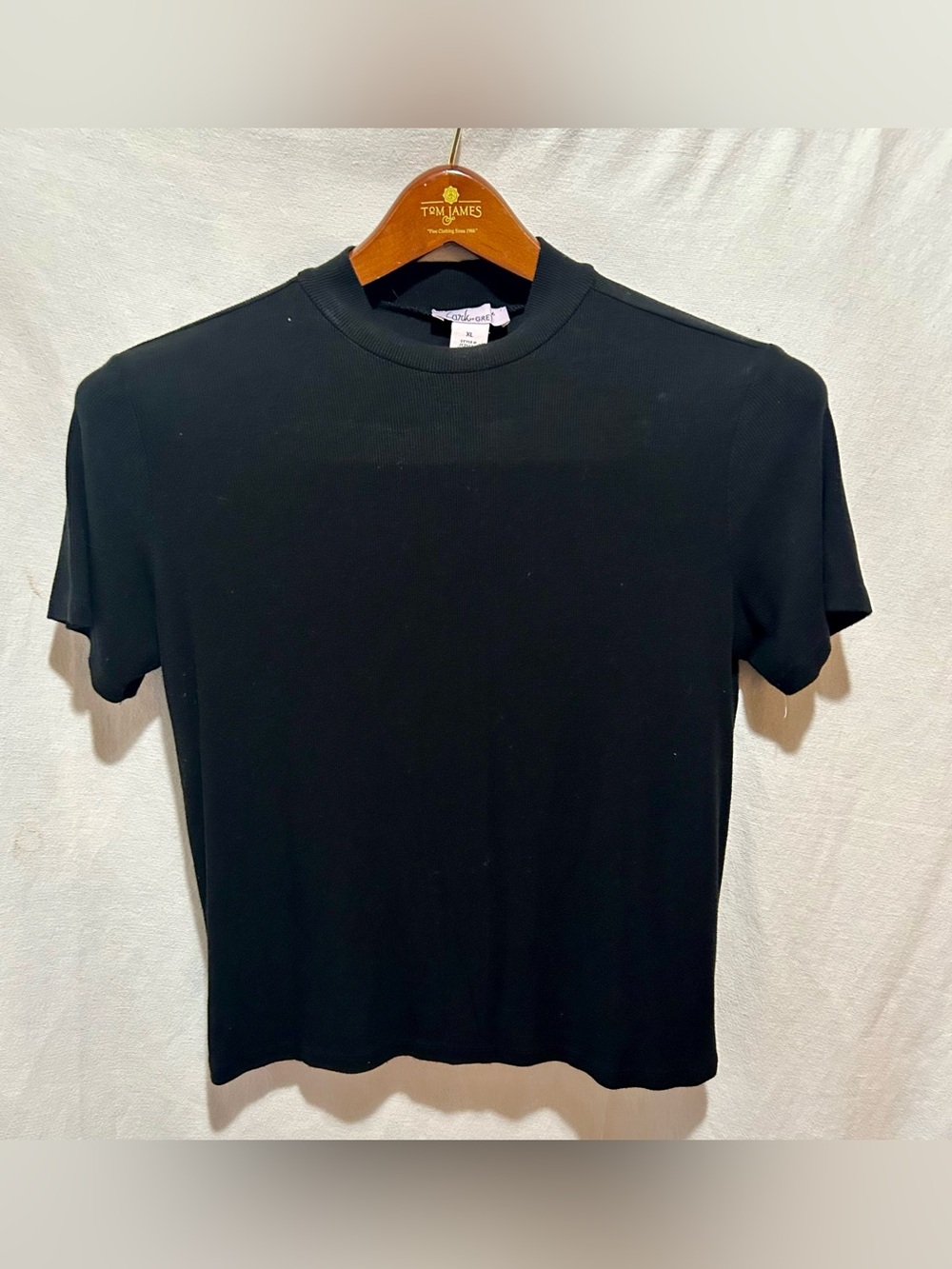 Lark and Grey Mock Neck Top Womens XL Black Short Sleeve Ribbed Knit